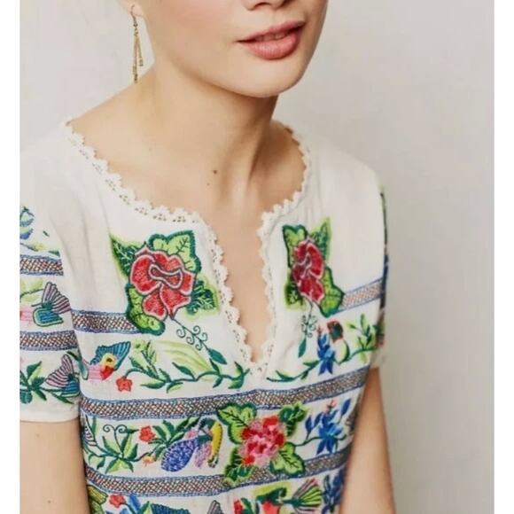 Anthropologie Vanessa Virginia Moineau Bouquet Embroidery Short Sleeve Top 0p XS - Picture 5 of 11